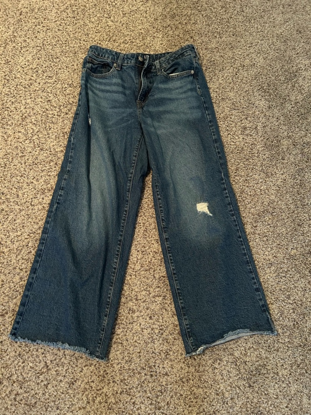 GAP Wide-Leg Dark Blue Jeans with Distressed Detail PETITE